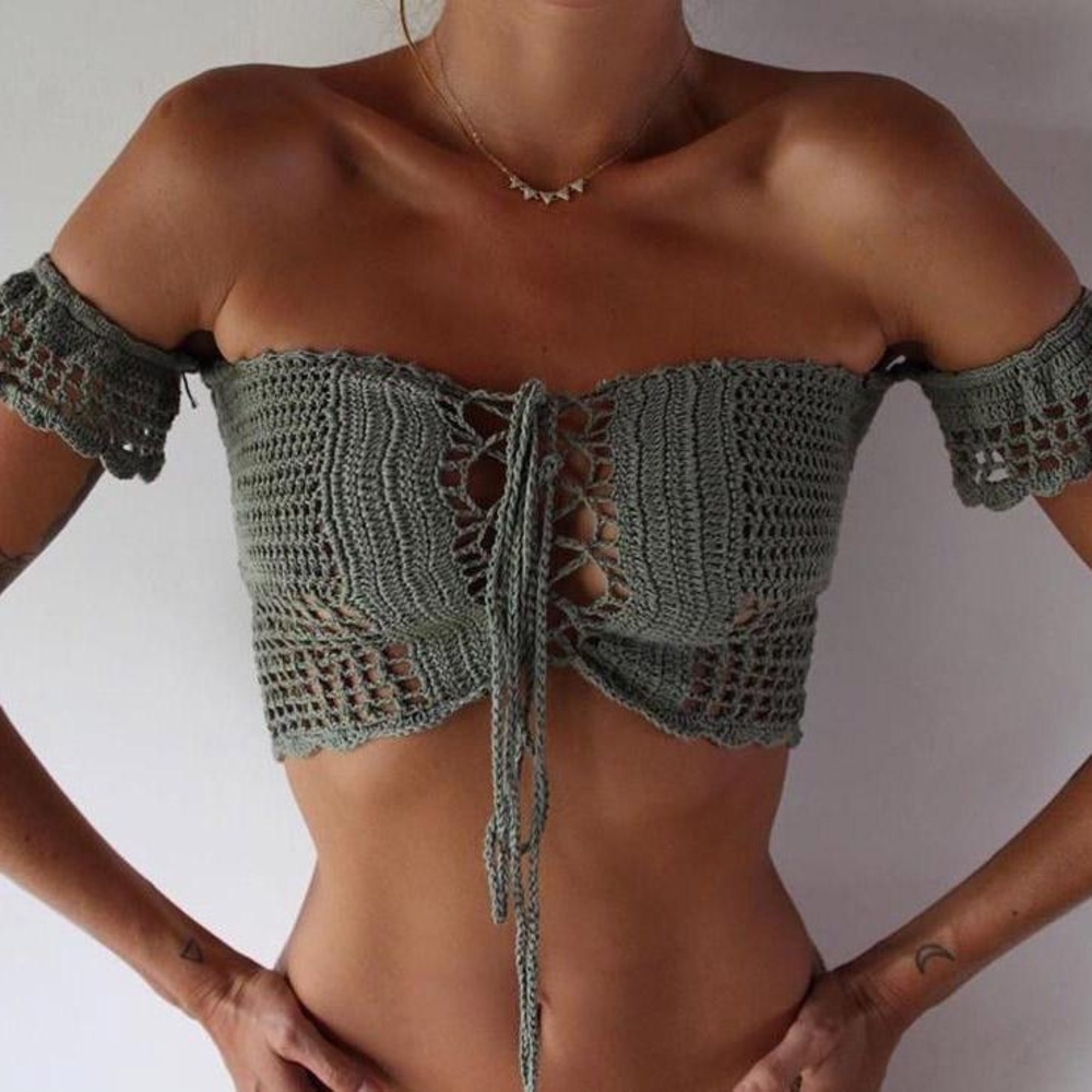 Andi Bagus Bridie Off Shoulder Crop Top Crochet